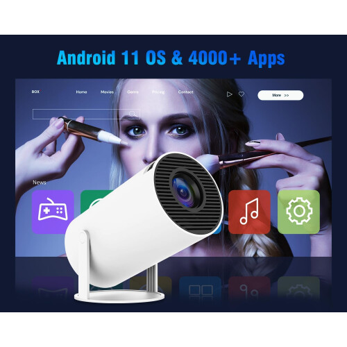 (White) Mini Projector, Portable Projector 4K 1080P Full HD Support, Smart Projector 5G WiFi6 BT5.0 Automatic Level Correction 2