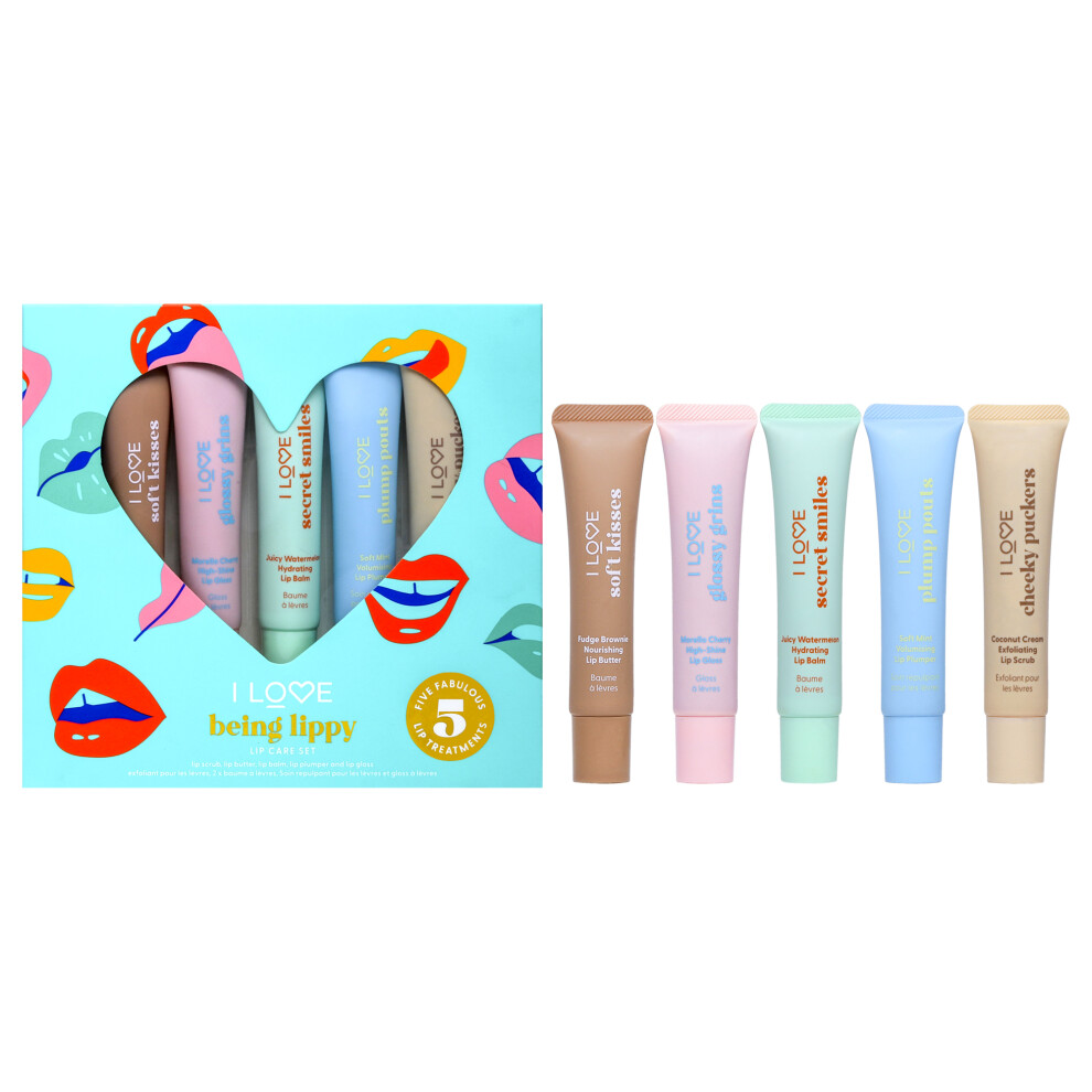 Being Lippy Lip Care Set by I Love Cosmetics for Women - 5 Pc 0.5oz Cheeky Puckers Coconut Cream Exfoliating Lip Scrub