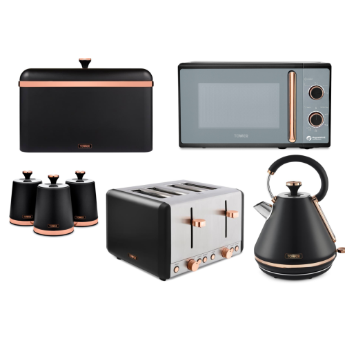 Tower Tower Cavaletto Black Kettle Toaster Microwave Bread Bin & Canisters