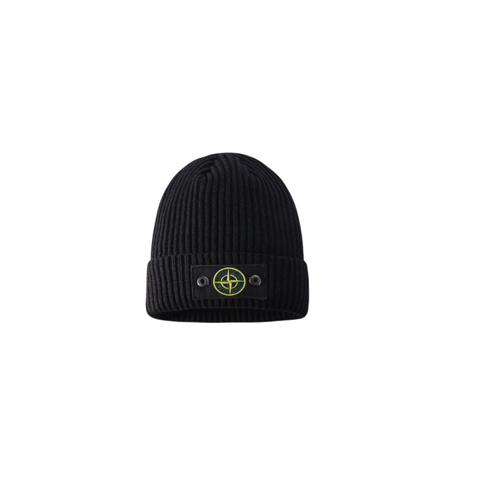 Stone Island Hat Warm Thick Beanie with Cuff Knitted Stretch Beanie Hat black