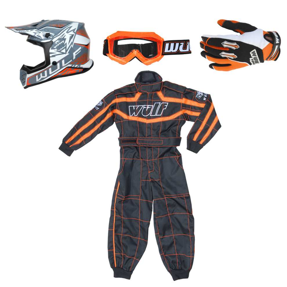 (, L) Wulfsport Kids Air-X Cub Helmet Motocross Stratos Gloves Goggles Racing Suit Orange 5063123682626