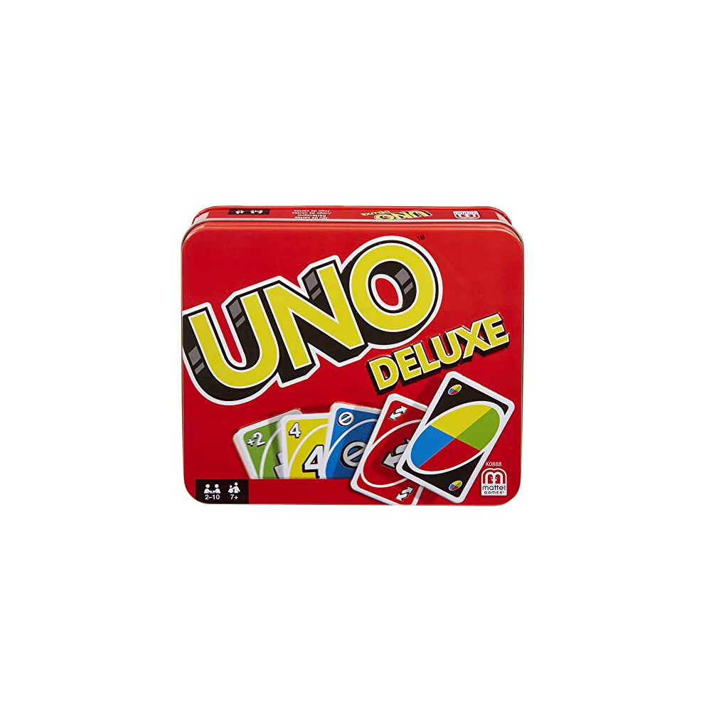 UNO Deluxe Card Game for with 112 Card Deck, Scoring Pad and Pencil, Kid Teen & Adult Game Night for 2 to 10 Players, Makes a Great Gift for 7 Year