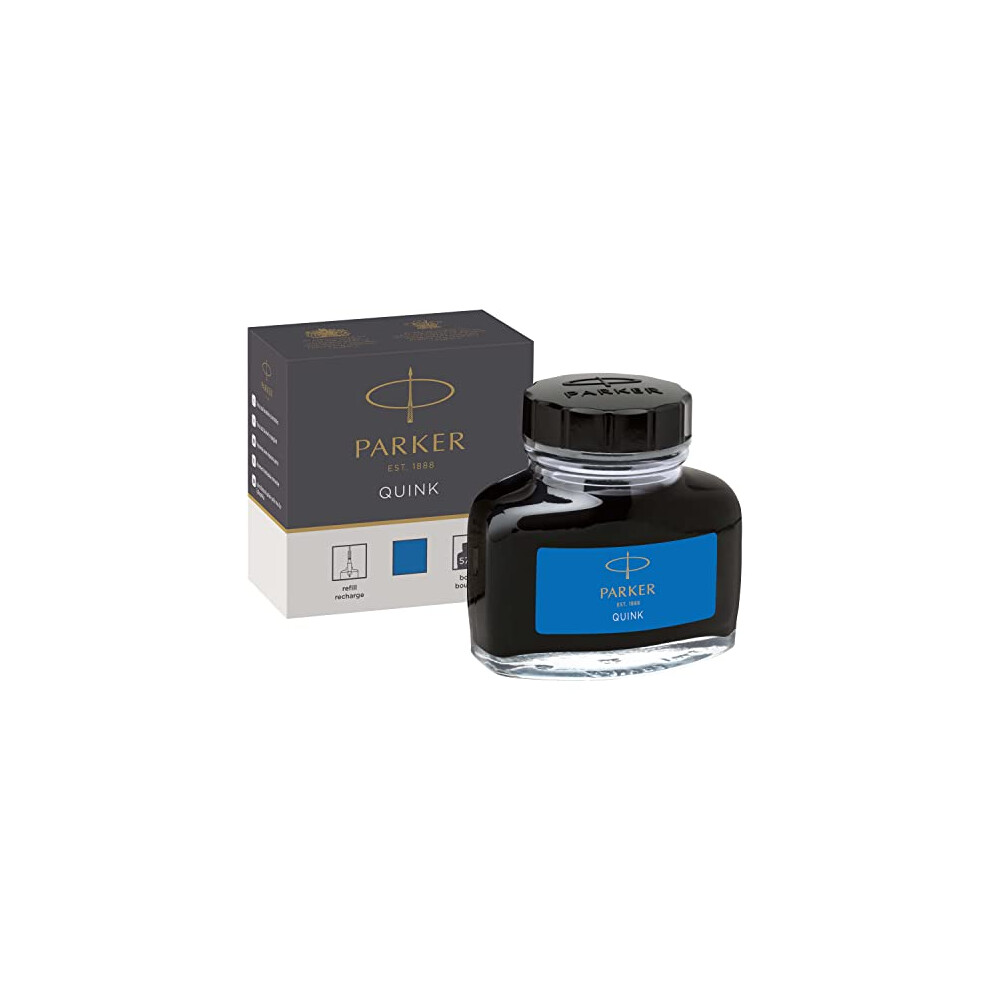 Parker Fountain Pen Ink Bottle | Washable Blue QUINK Ink | 57 ml Fountain Pen Refill.