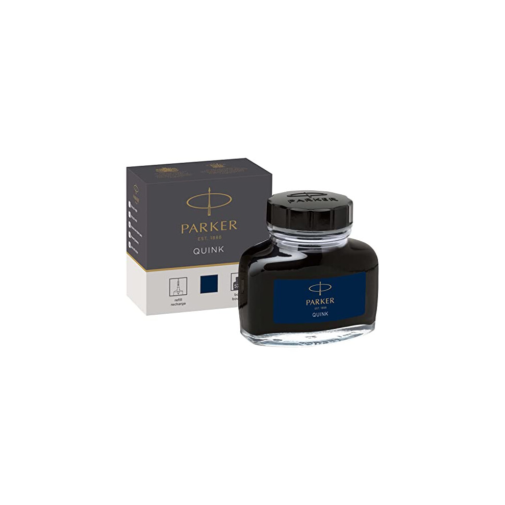 Parker Fountain Pen Ink Bottle | Blue-Black QUINK Ink | 57 ml Fountain Pen Refill