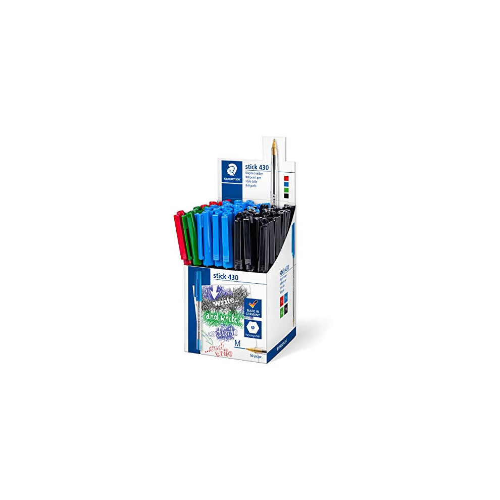 Staedtler Stick 430 MS CP5 Ballpoint Pen Medium - Assorted Colours (Box of 50)