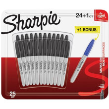 Sharpie Permanent Markers Fine Point 24 Black + 1 Blue Marker Pen 25 Count Marker Set