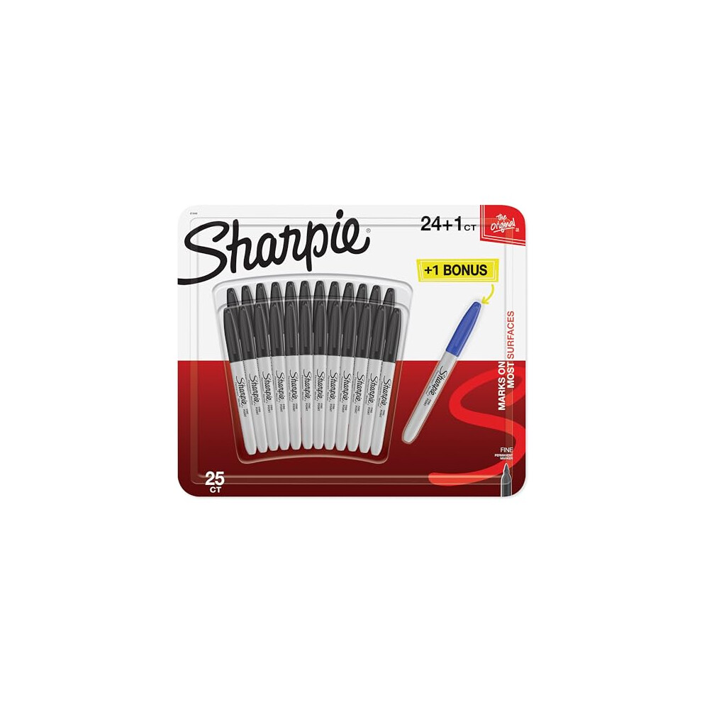 Sharpie Permanent Markers Fine Point 24 + 1 Marker Pen 25 Count Marker Set Black/Blue