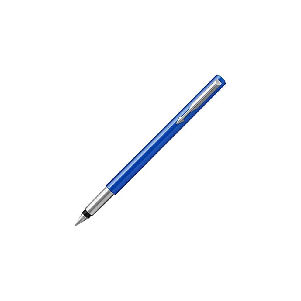 Parker Vector Fountain Pen | Blue with Chrome Trim | Medium Nib | Blue Ink | Hangtab