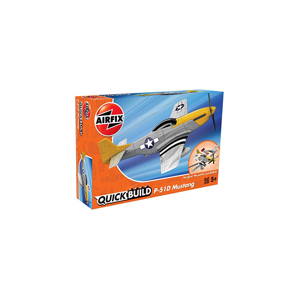 Airfix QUICKBUILD P-51D Mustang Aircraft Model Kit - Construction Toys for 6+ Year Old Boys - Airplane Starter Kit for Kids - Easy Build Model with No