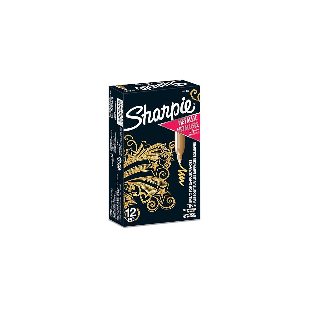 Sharpie Metallic Permanent Markers | Fine Point | Gold | 12 Count