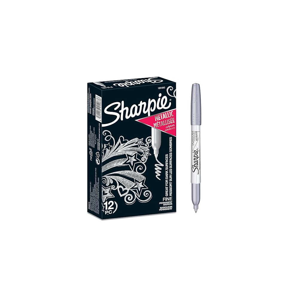 Sharpie Metallic Permanent Markers | Fine Point | Silver | 12 Count