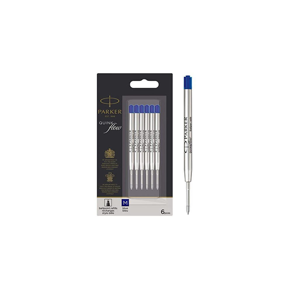 Parker Ballpoint Pen Refills | Medium Point | Quinkflow Ink | 6 Count Value Pack Blue