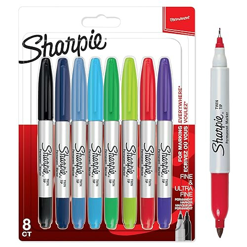 Sharpie Sharpie Twin Tip Permanent Markers | Fine & Ultra-Fine Points | Assorted Colours | 8 Count