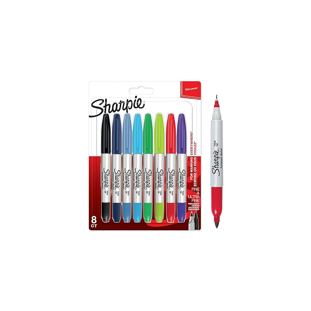 Sharpie Twin Tip Permanent Markers | Fine & Ultra-Fine Points | Assorted Colours | 8 Count