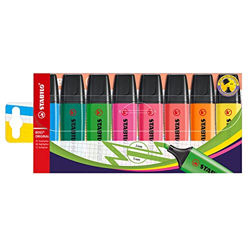 Highlighter - STABILO BOSS ORIGINAL - Pack of 8 - Assorted colours
