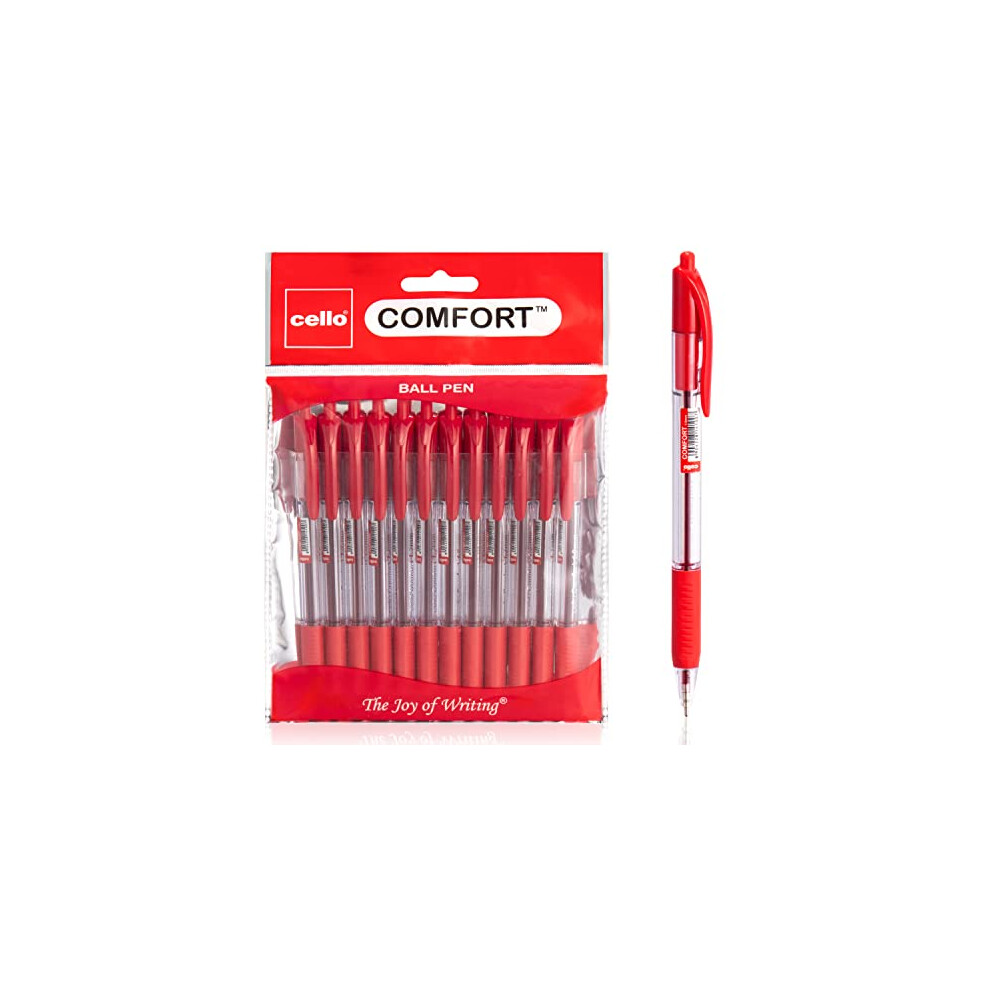Cello Ballpoint Red Pen, Pack Of 12 Ballpoint Pens, Smooth Writing Action - Medium Point Nib (1.0Mm) Red Multipack, Ball Point Pens; Ideal For School,