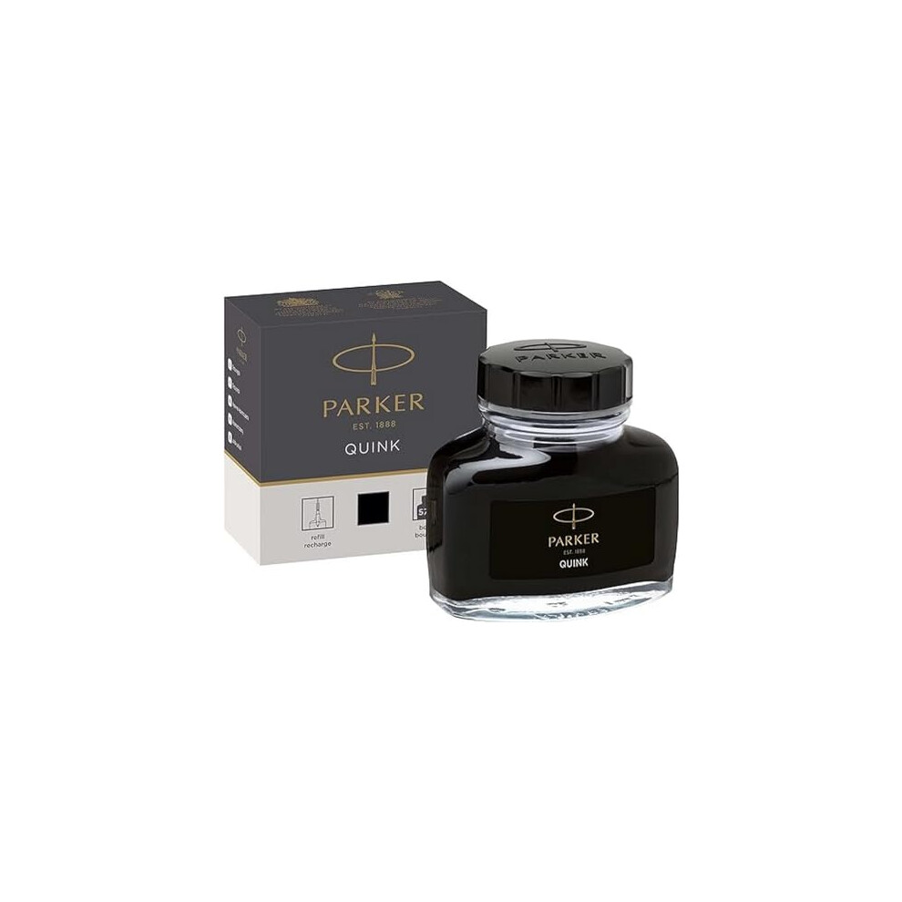 Parker Fountain Pen Ink Bottle | Black QUINK Ink | 57 ml Fountain Pen Refill