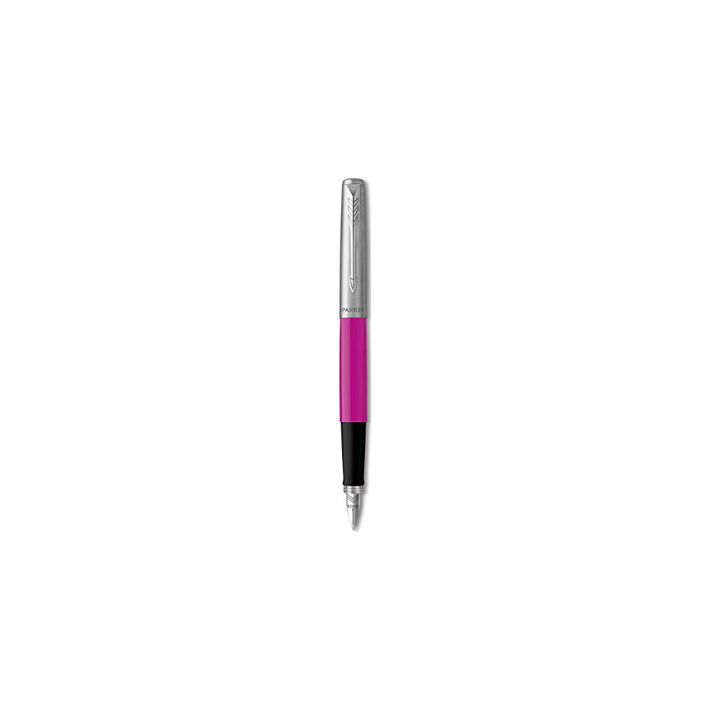 Parker Jotter Originals Fountain Pen, Classic Finish, Medium Nib, & Ink Magenta/Blue/Black