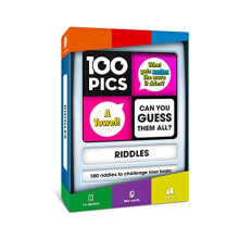 100 PICS Riddles Travel Card Game - Family Fun Quiz Game, Pocket Puzzles For Kids And Adults