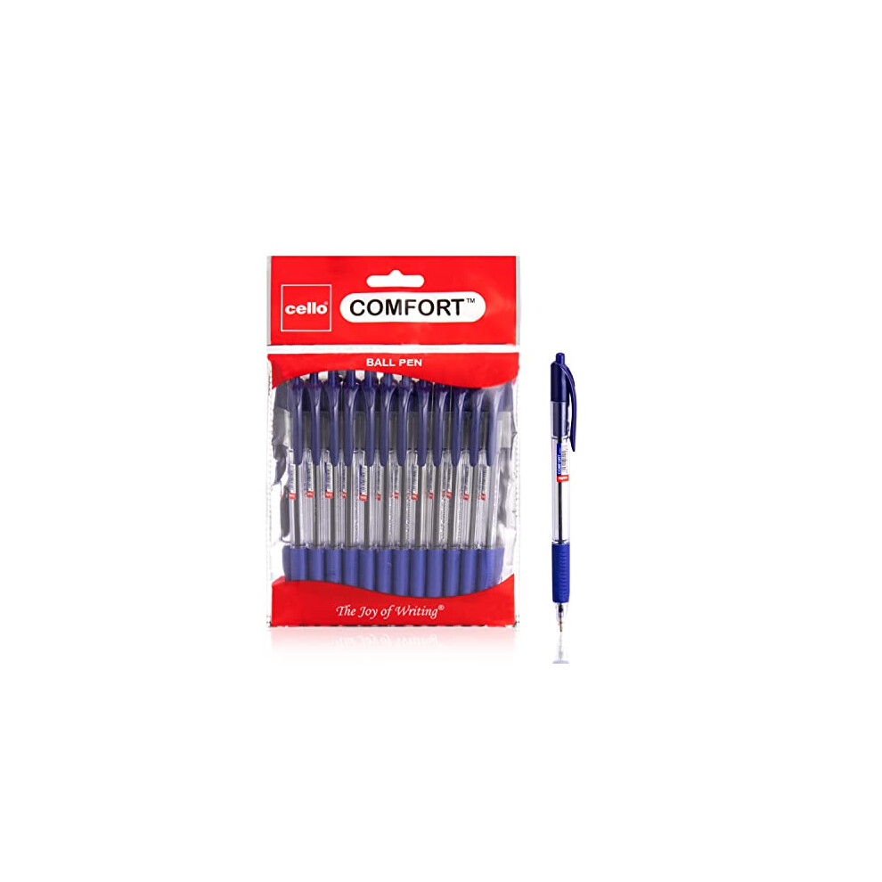 Cello Ballpoint Blue Pen, Pack Of 12 Ballpoint Pens, Smooth Writing Action - Medium Point Nib (1.0Mm) Ball Point Pens Multipack, Ideal For School,