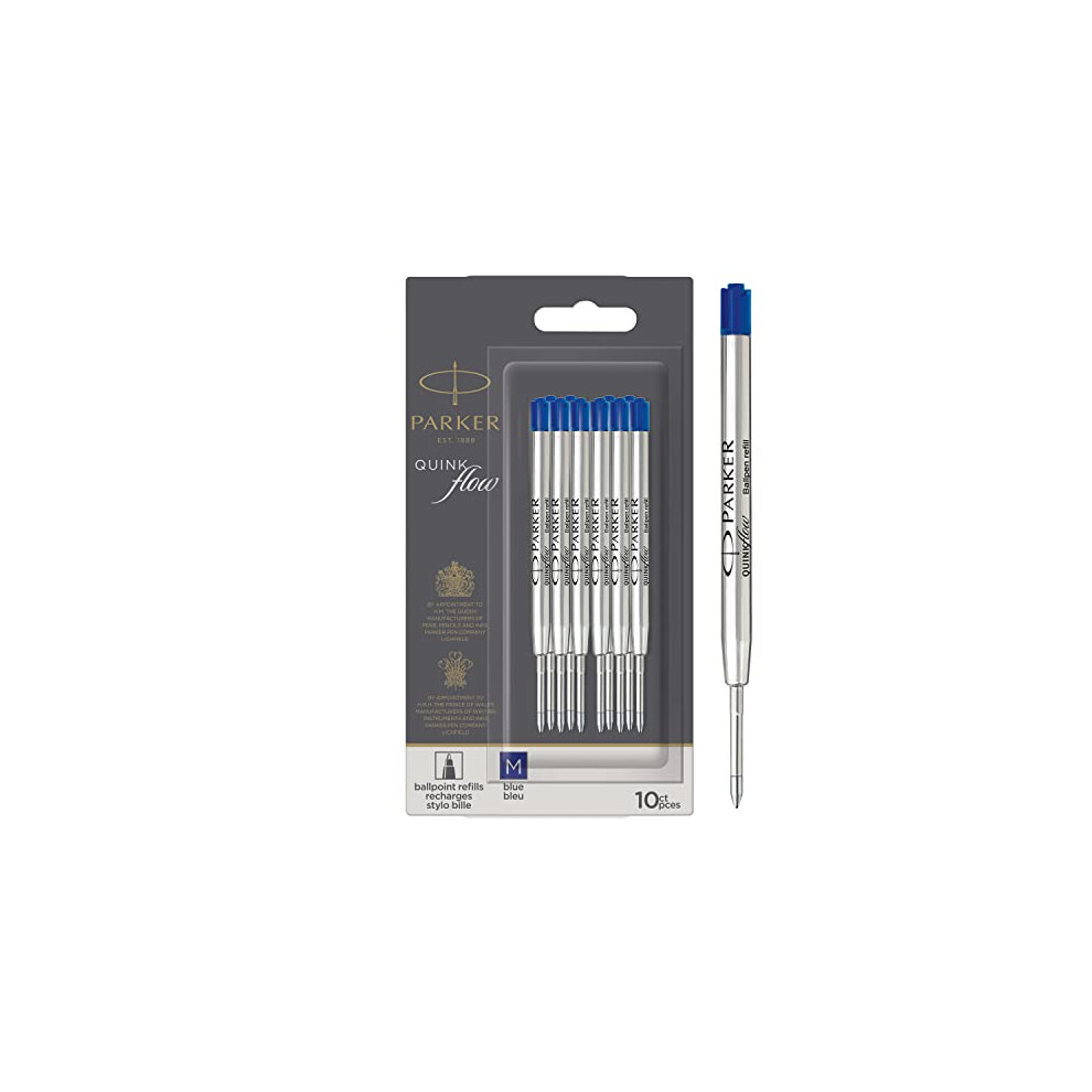 Parker Ballpoint Pen Refills | Medium Point | Blue QUINKflow Ink | 10 Count