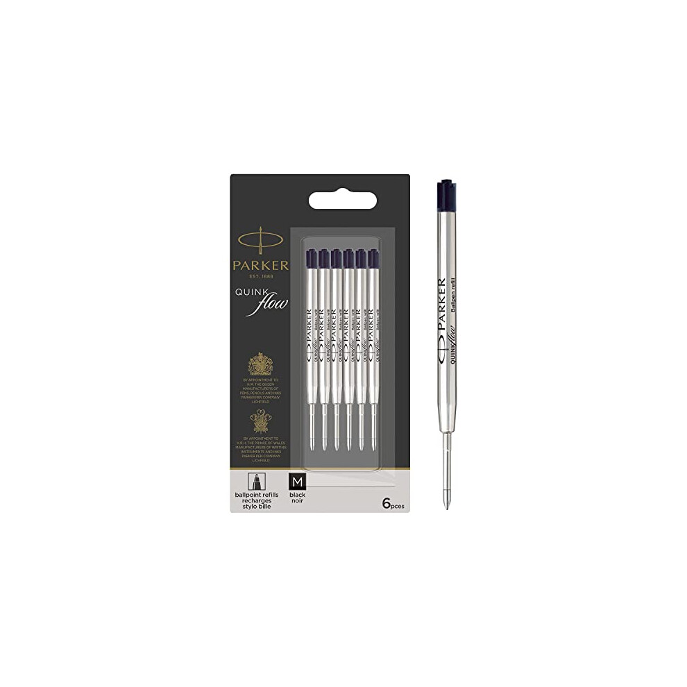 Parker Ballpoint Pen Refills | Medium Point | Black QUINKflow Ink | 6 Count Value Pack