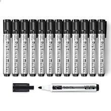 maxtek Whiteboard Pens Markers All Black Dry Erase Pens for Office, School, Home, 12pcs Pack Bullet Tip Dry Wipe Pens