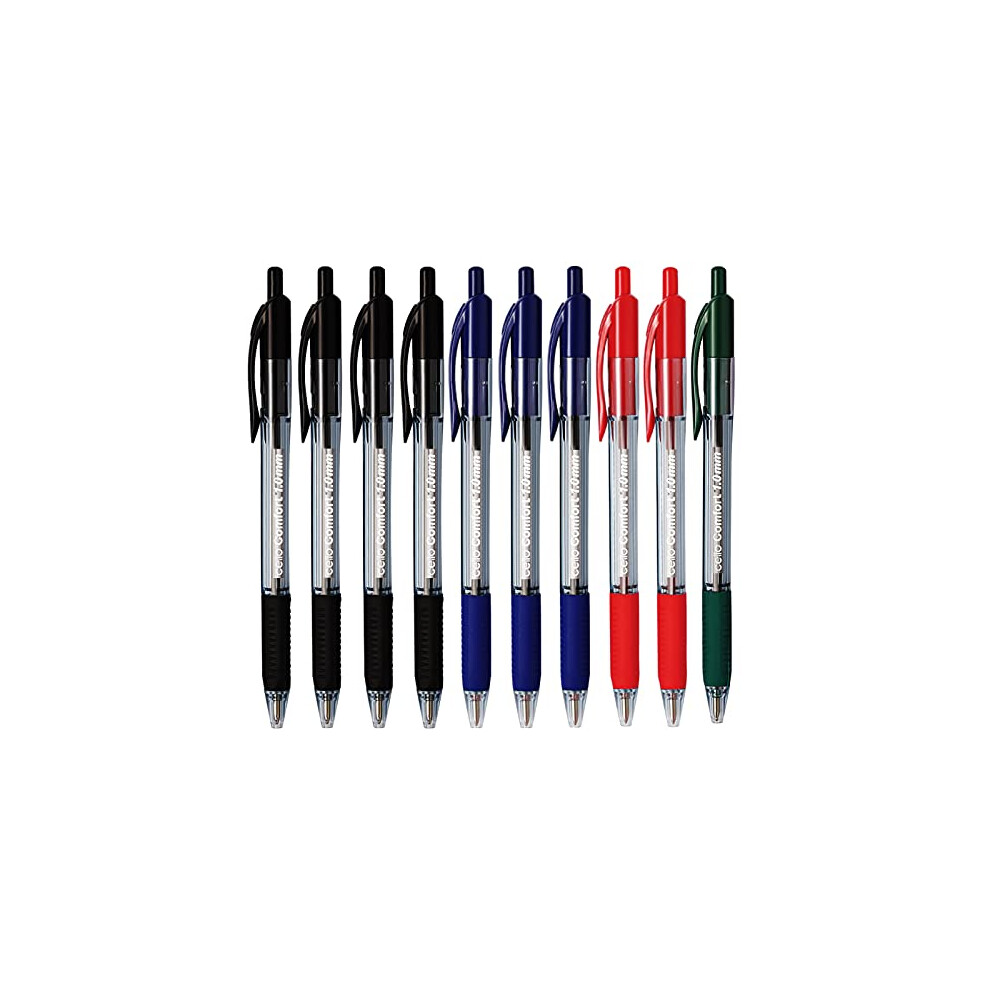 Cello Black Red Blue Green Retractable Ballpoint Pens Pack of 12 Ball Pens Medium Point Biros Retractable (1.0mm) Black Pens,Blue Pen, Red pen Green