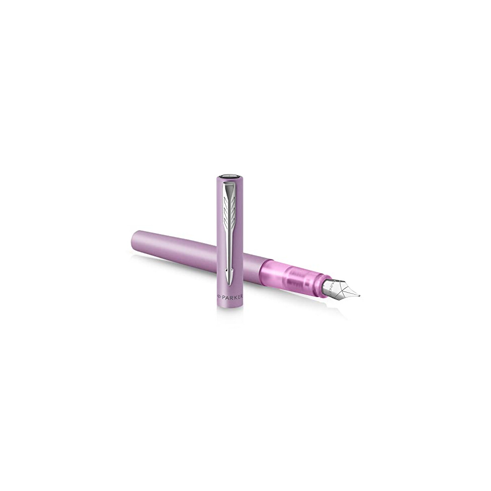 Parker Vector Xl Fountain Pen | Metallic Lacquer On Brass | Medium Nib With Ink Refill | Gift Box Lilac/Blue