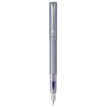 Parker Vector XL Fountain Pen | Metallic Silver-Blue Lacquer on Brass | Medium Nib with Blue Ink Refill | Gift Box