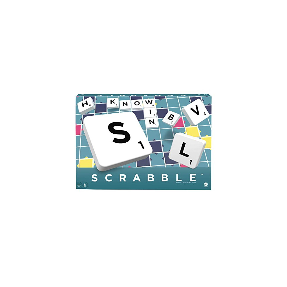 Mattel Games Scrabble, English Version, Original Classic - Crossword Board Game, 2-4 Players, Includes Playing Board, 4 Racks, 100 Letter Tiles, a