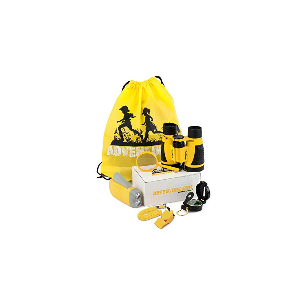 Adventure Kid Outdoor Exploration Kit, Yellow Backpack, Binoculars, Magnifying Glass, Lensatic Compass, Torch, Fox Whistle For Boys And Girls