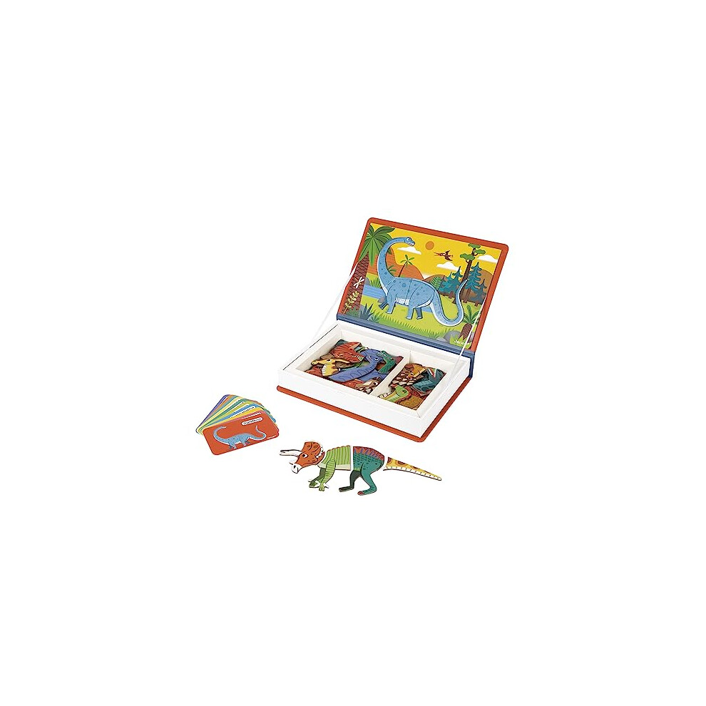 Janod - Magneti'Book Dinosaurs - 50-Part Educational Magnetic Game Teaches Fine Motor Skills and Imagination - Fsc Certified - Suitable for Ages 3 and