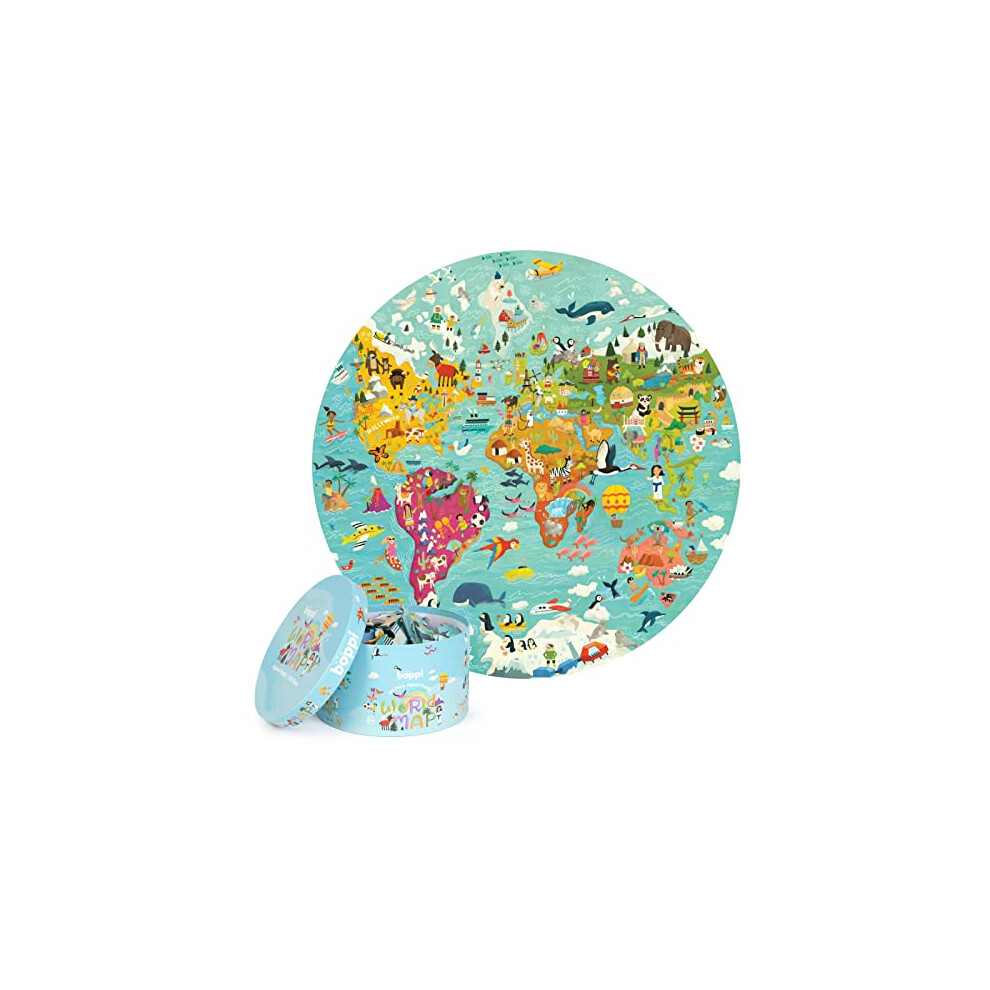 World Map Jigsaw Puzzle for Kids Puzzles Age 5-8 Year Olds - 150 Piece Animals of the World Jigsaw from 100% Recycled Card - Round Jigsaws for