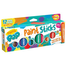 Paint Sticks For Kids - 12 Pack Assorted Colours - Twist & Paint, Mess-Free, Fast Drying Action, Easy Clean Up, Vibrant Colours, Multi-Surface