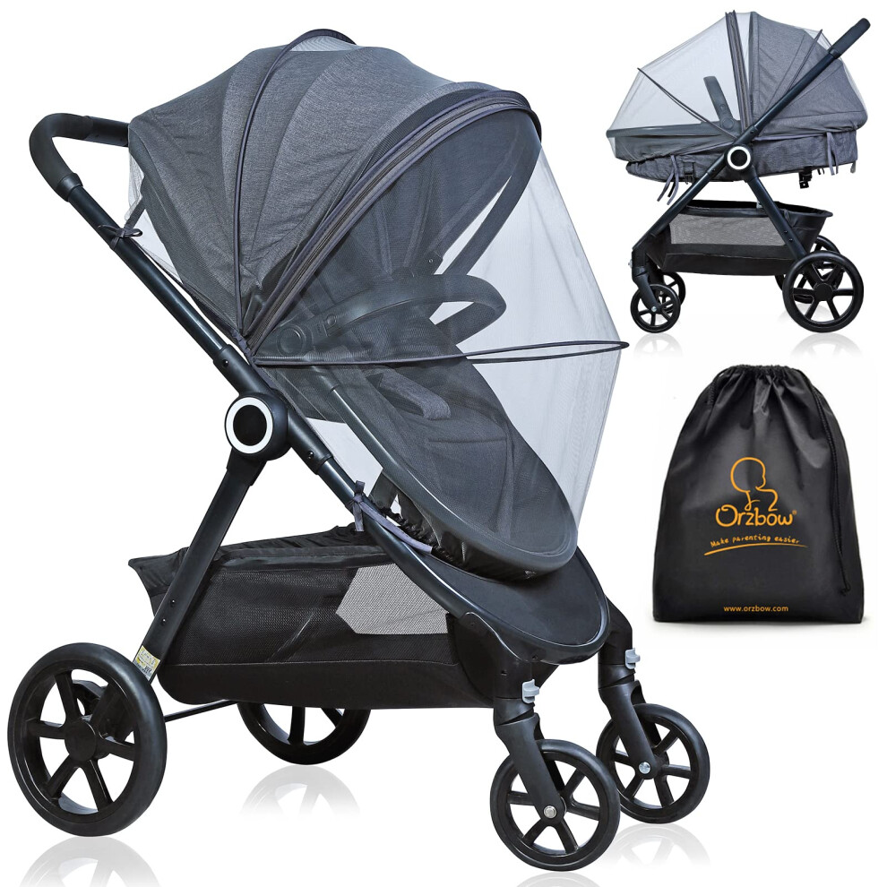 Universal Baby Mosquito Net For Pushchair,Breathable Pram Fly Insect Bug Net With Two-Way Zippers,Foldable & Stable Protection Cover For Car Orzbow