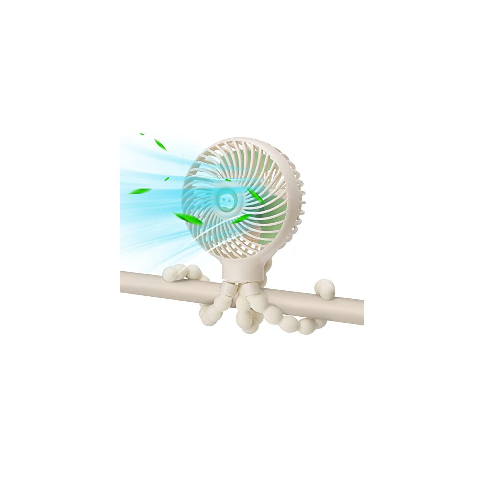 Pram Fan Stroller Fan Rechargeable Clip On Fan Portable Handheld Baby Buggy Fan Cooling, Battery Personal Fan For Pram Accessories Stroller Beige Benpen