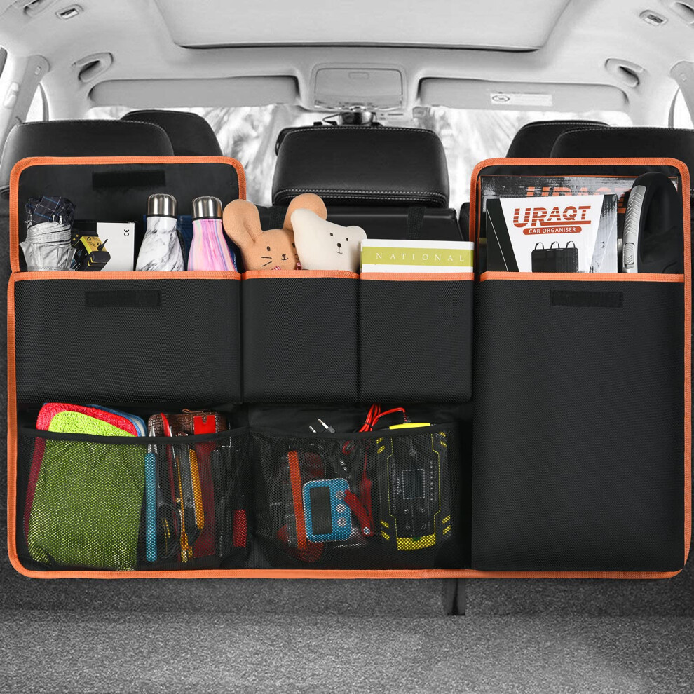 Uraqt Car Boot Organiser Waterproof Kick Mats Seat Back Protectors, Travel Durable Foldable Multi-Pocket Children's Cargo Net Storage For Car Backseat 90507076