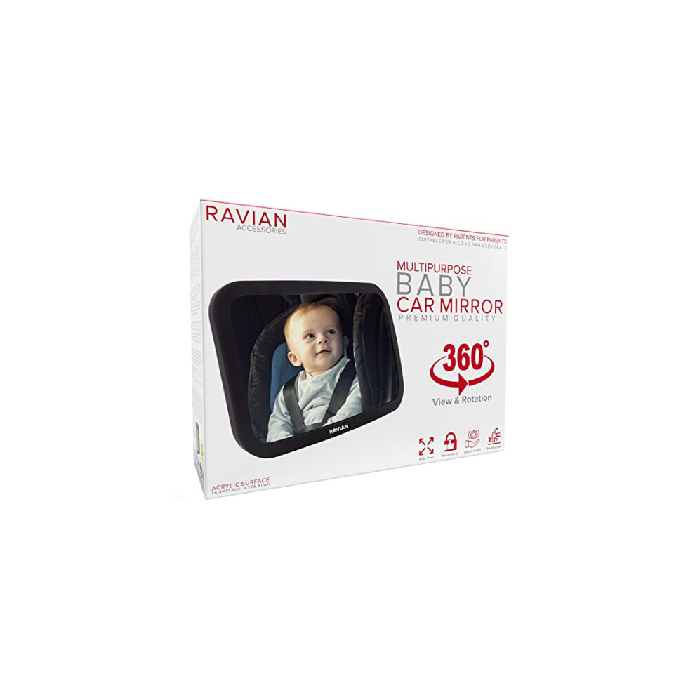 Ravian Baby Car Mirror For Back Seat ? Safest Car Seat Mirror With Crystal Clear View, Shatterproof, Adjustable Rear View Mirror To See Rear Facing Infants,