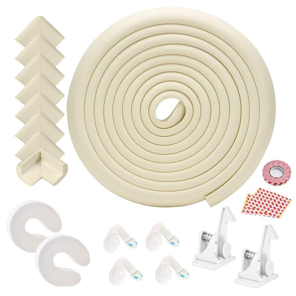 Baby Corner Guards, Fairy Baby 17Pcs Baby Proofing Kit Child Safety 1 Edge Protection 19.68 ft + 8 Corner Protectors +2 Cabinet Latch Locks + 4
