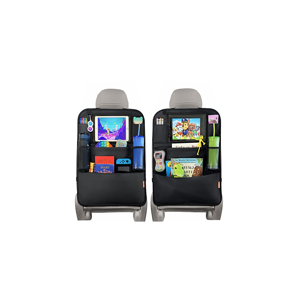 Car Seat Organiser - Kids Back Seat Organiser, Storage Pockets, Screen Holder, 2 Pack Black Huckaboo