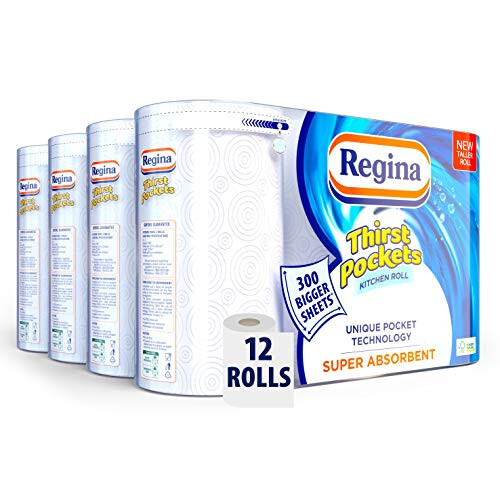 Regina Regina Thirst Pockets Kitchen Roll, 12 Rolls, 1,200 Super Absorbent Sheets, Unique Pocket Technology, Your Ideal Kitchen Companion,FSC Certified 1