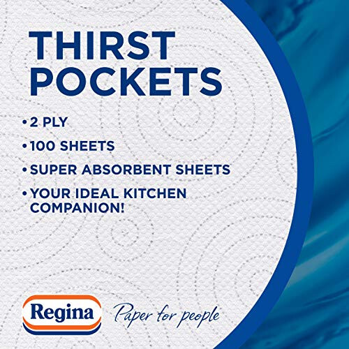 Regina Regina Thirst Pockets Kitchen Roll, 12 Rolls, 1,200 Super Absorbent Sheets, Unique Pocket Technology, Your Ideal Kitchen Companion,FSC Certified 2