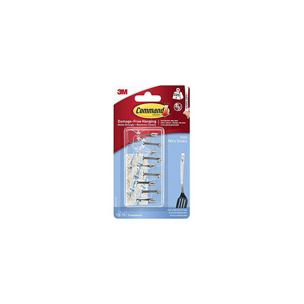 Command Clear Wire Hanger Hook, Value Pack of 9 Hooks and 12 Adhesive Strips, Transparent - Damage Free Hanging - Holds up to 225 gm