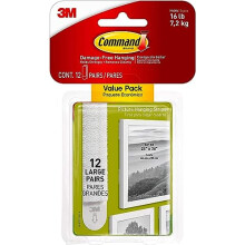 Command Picture & Frame Hanging Strips Value Pack, Large, White, 12-Pairs - Damage Free Hanging - For Pictures, Frames, Mirrors, Wall d?cor and Signs