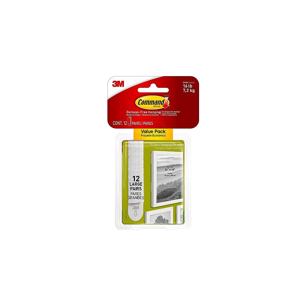 Command Picture & Frame Hanging Strips Value Pack, Large, White, 12-Pairs - Damage Free Hanging - For Pictures, Frames, Mirrors, Wall d?cor and Signs