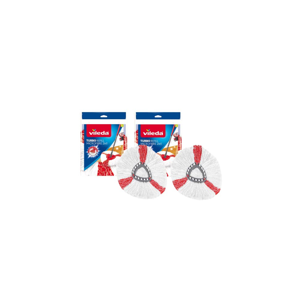 Vileda Turbo 2in1 Spin Mop Refill, Pack of 2 Turbo 2in1 Mop Head Replacements, Fits all Vileda Turbo Mops, Authentic Vileda Mop Head, Red, 16.5 x 30 x