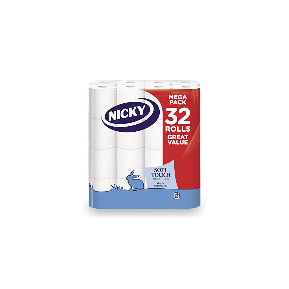 Nicky Soft Touch Toilet Tissue 32 Roll Extra Value Pack (419305) 2-Ply 200 Sheets/Roll, Embossed, Fsc Certified White
