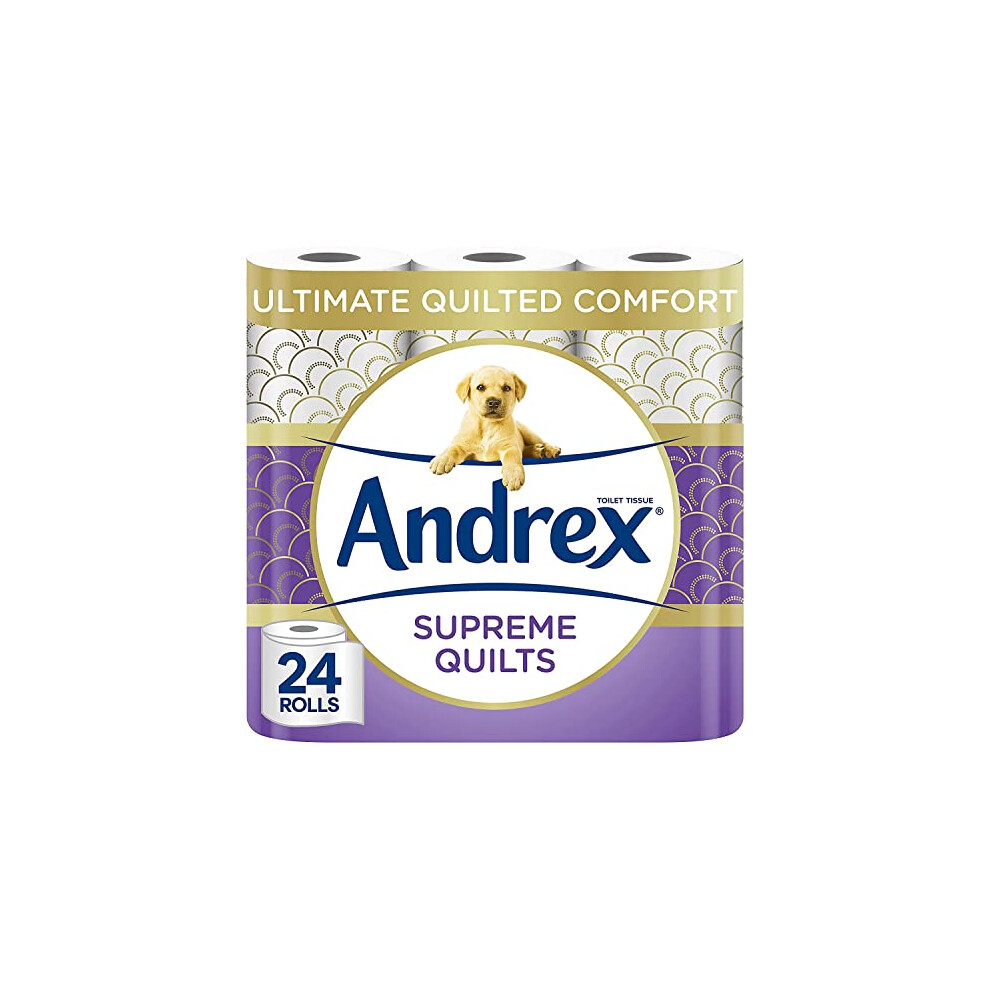 Andrex Supreme Quilts Quilted Toilet Paper - Toilet Roll Pack - 25% Thicker Than Before to Provide Ultimate Quilted Comfort with Unique Air Pocket