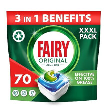 Fairy All-In-1 Dishwasher Tablets Bulk, 70 Tablets, Original, Effective Even On Dried-On Grease